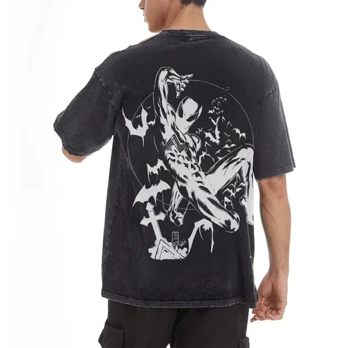 Imagen 2 del producto Marvel Spider-man-Camiseta de manga corta Retro lavada, ropa informal de verano para hombre, cómoda camiseta deportiva de media manga de manga corta Popular