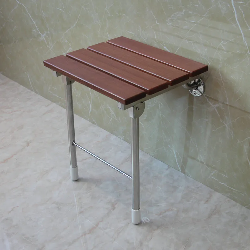 Foldable Wall Mounted Solid Wood Bath and Shower Stool with Legs, Shoe Changing Chair, Entrance Corridor Chair