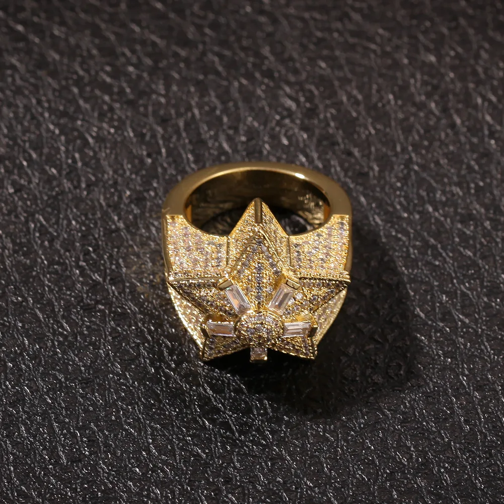 Light luxury original five-pointed star design men's hip-hop diamond ring party fashion gold finger accessories