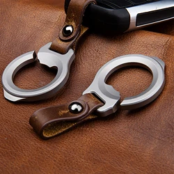 Super fine leather TC4 Ti round keychain Solid titanium bottle opener Round quick release Carabiner Key ring Safety Hook EDC FOB