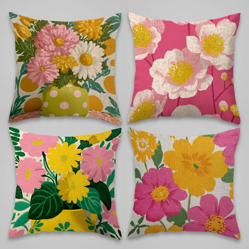 Vivid Floral Print Pillowcase Set Throw Cushion Bedding Covers Summer Boho Decor Accent for Bedroom Apartment Home Refresh