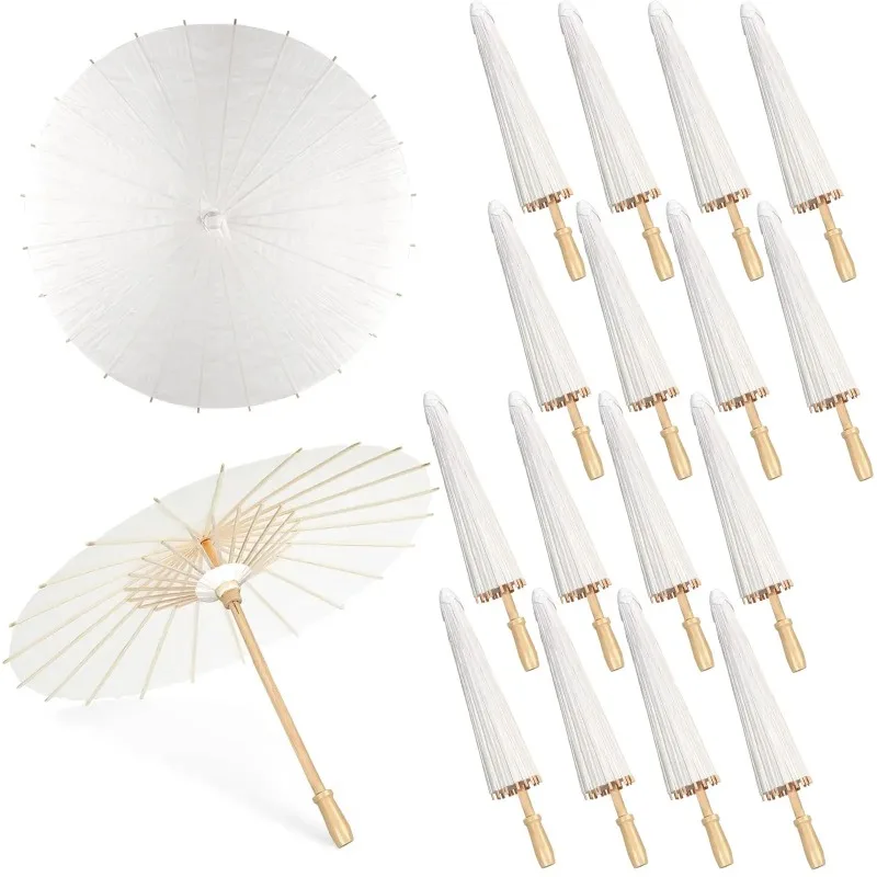 60/84cm Wedding Paper Umbrellas Chinese Wooden Handle White DIY Rustic Photography Props for Baby Shower Party Wedding