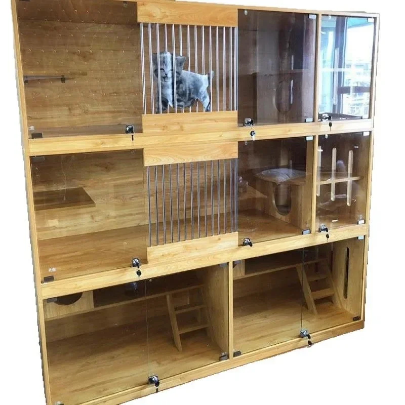 

Pet shop cat villa solid wood cat coffee cabinet Haoqhua house foster breeding display