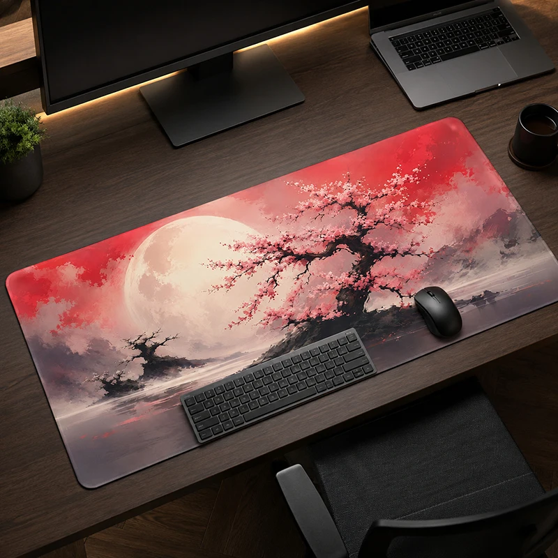 Moonlit Sakura Mouse Pad Gamer printon demand New Home Computer Custom Mousepad XXL keyboard pad Non-Slip Soft Carpet Table Mat
