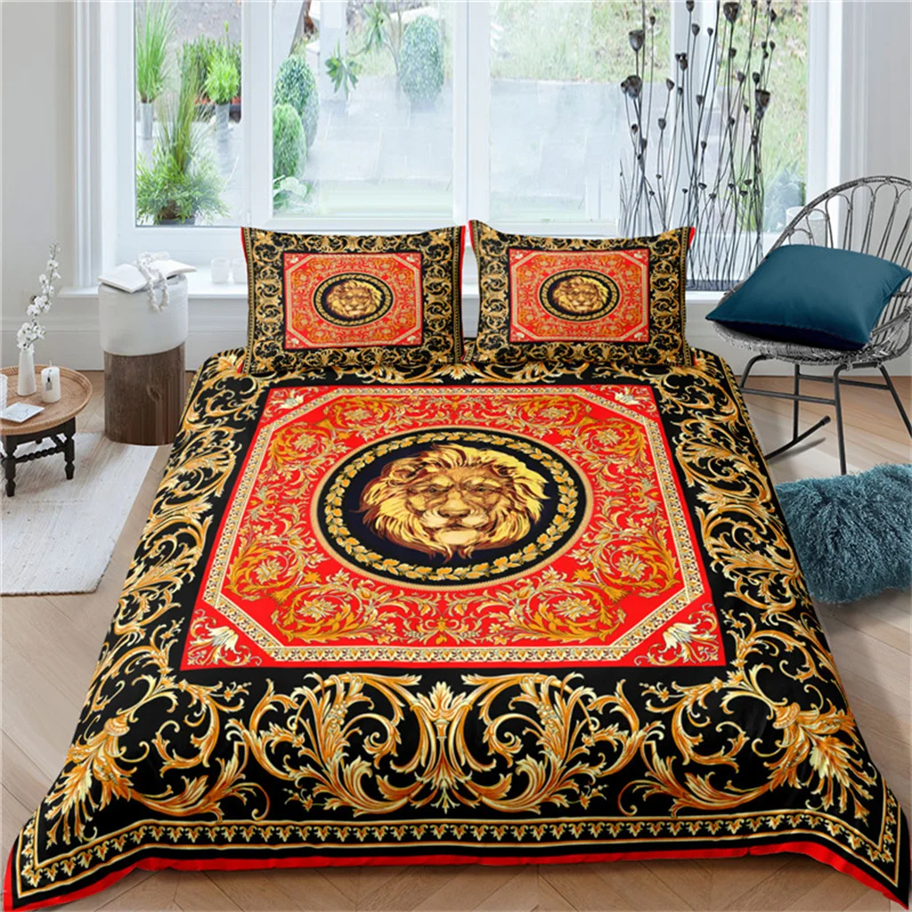 3D Gold Baroque Chain Lion Bedding Set Luxury Duvet Cover with Pillowcase Home Textile Comforter Cover Queen King Bed Set