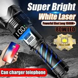 10000LM 80W Powerful Flashlight Most Powerful Spotlight Long Range Zoomable Emergency Torch Tactical Flashlight Power Display