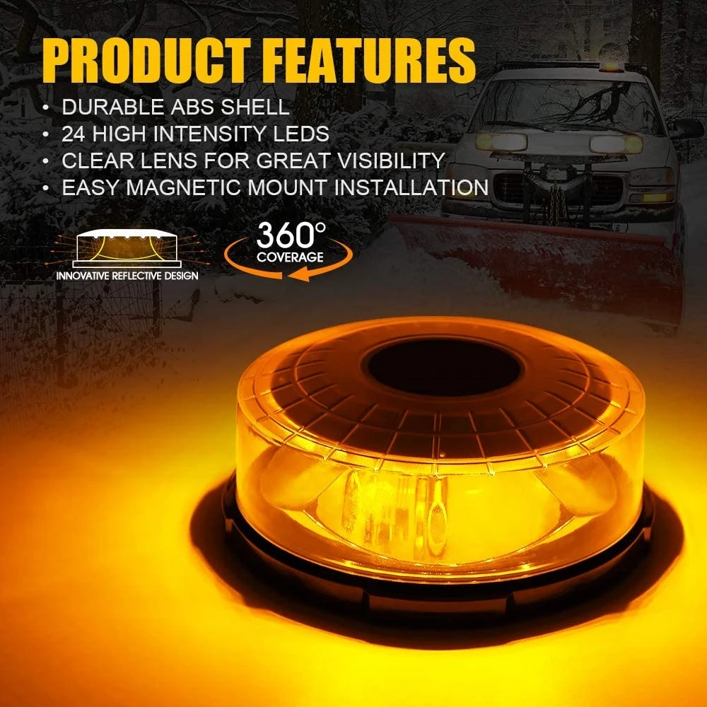 Amber LED Strobe Light Beacon Vehicle Car Roof Top Hazard Warning Flash Emergency Lights Rotating Flashing Safety Signal Lamp