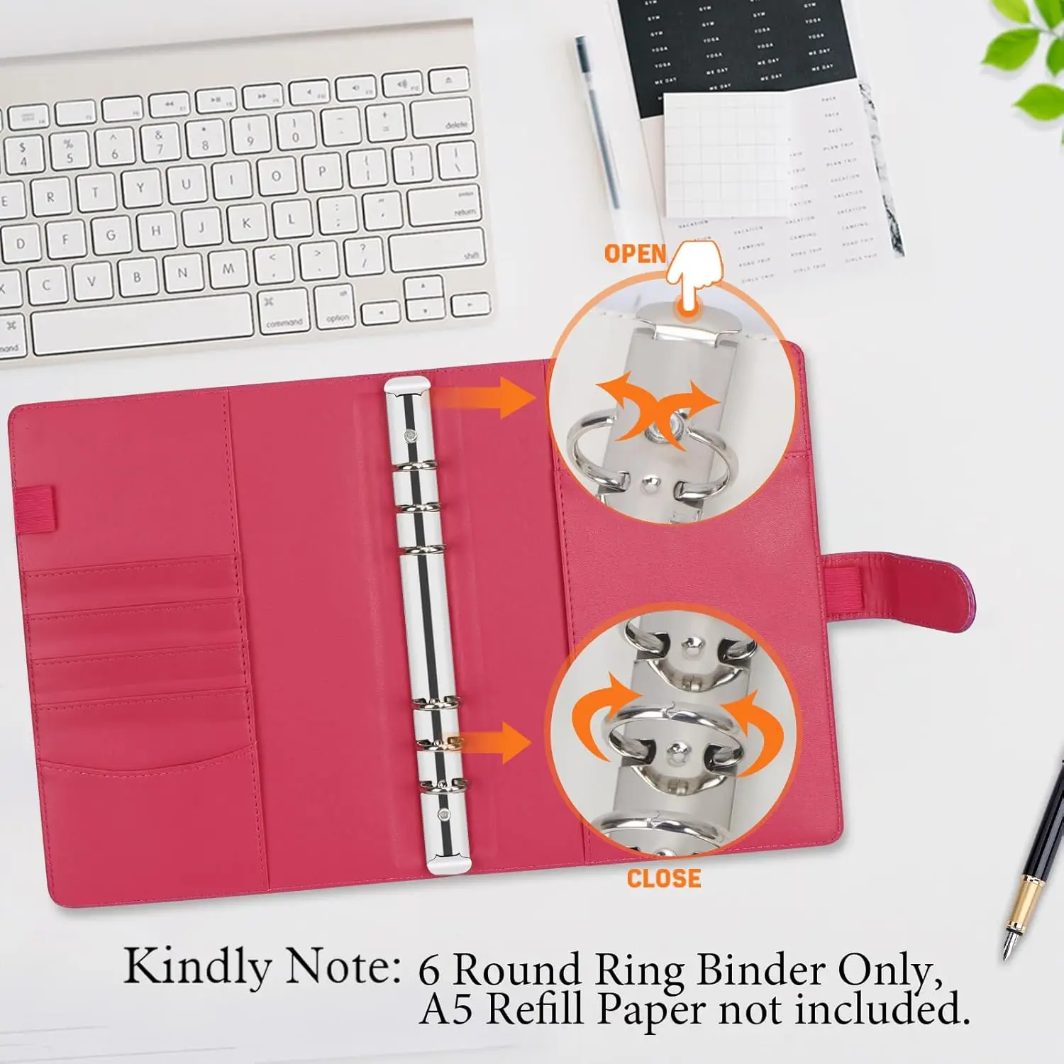 A5 A6 Binder Laser PU Leather Magnetic Buckle for School, Office, Travel & Photocard, Refillable A5 Personal Planner Binder