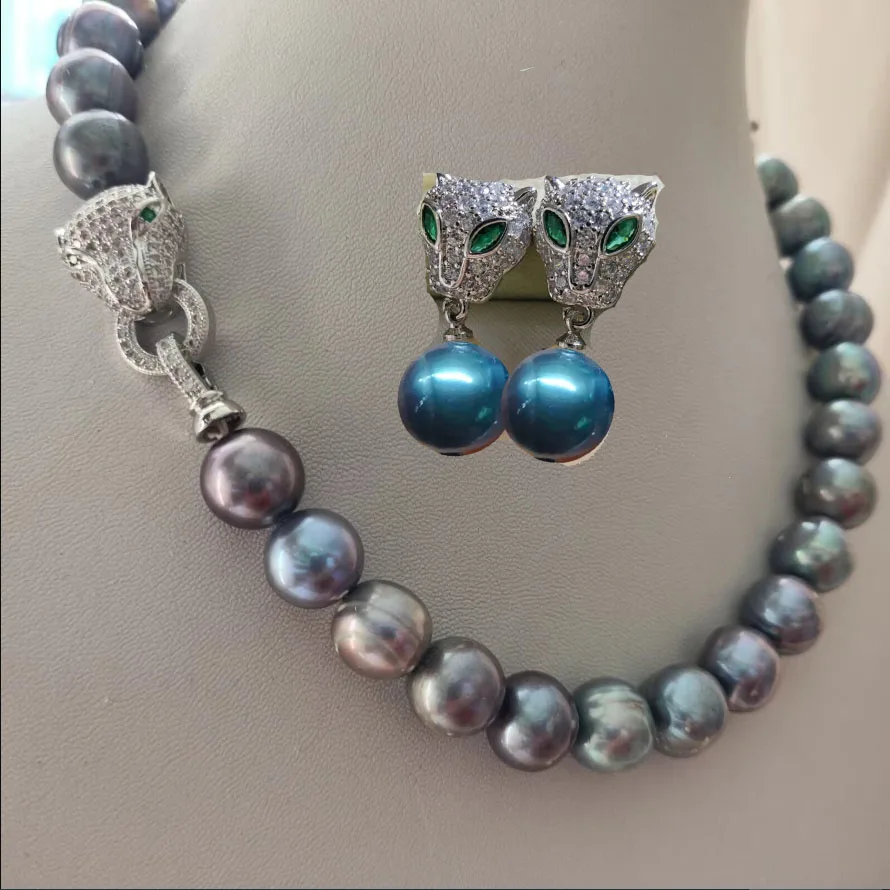 Baroque AAAA+12-11mm Natural Haiti Black Blue Pearl Necklace 925s 16in 18in 20in 22in 24in 35in