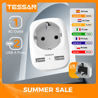 TESSAN EU To UK Travel Adapter Portable Wall Socket with 1 Outlet 2 USB Ports Type G A I F Plug US/DE/AU/England Adapter Socket