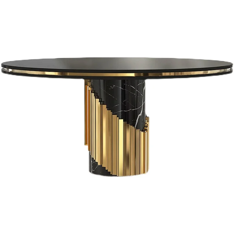 

Italian dining table, living room natural stone round dining table, stainless steel creative piano table
