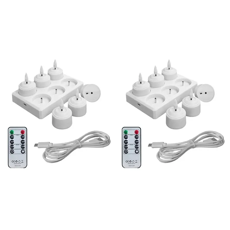 YANA50I 12Pcs Flameless Tea Lights Candles With Charging Station Remote Control LED Tea Lights Candles For Halloween Anniversary