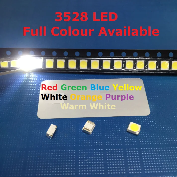 100pcs 3528 LED SMD White Chip PLCC Ultra Bright Surface Mount 20mA 3V 7-8LM Light-Emitting Diode LED 1210 SMT Lamp Light Red