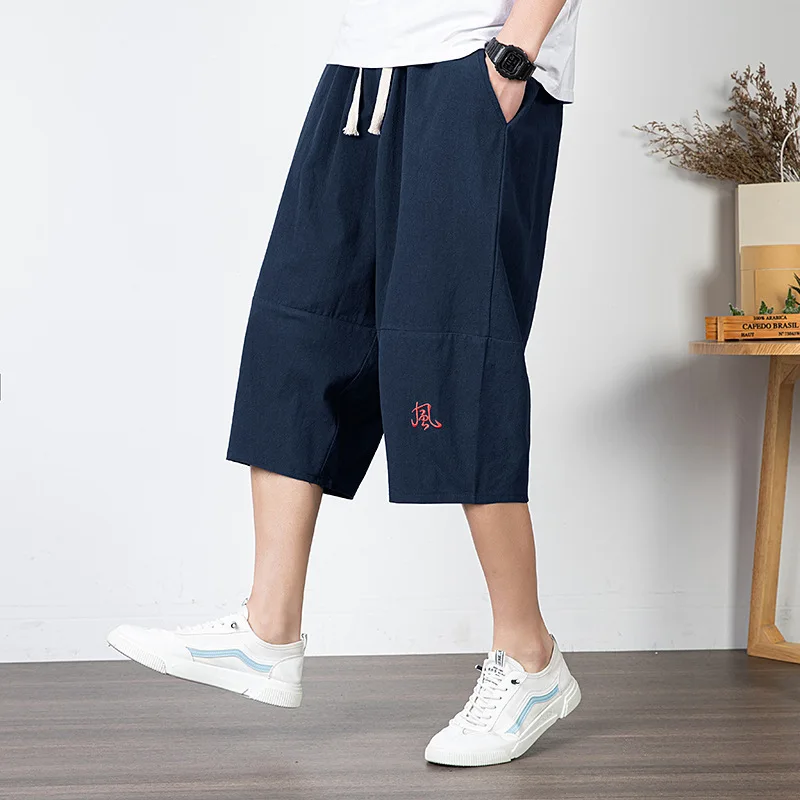 Summer New Style Chinese Style Linen Pants Loose Large Wide Leg Pants China-Chic Cotton Linen Casual Pants Harun Capris Men