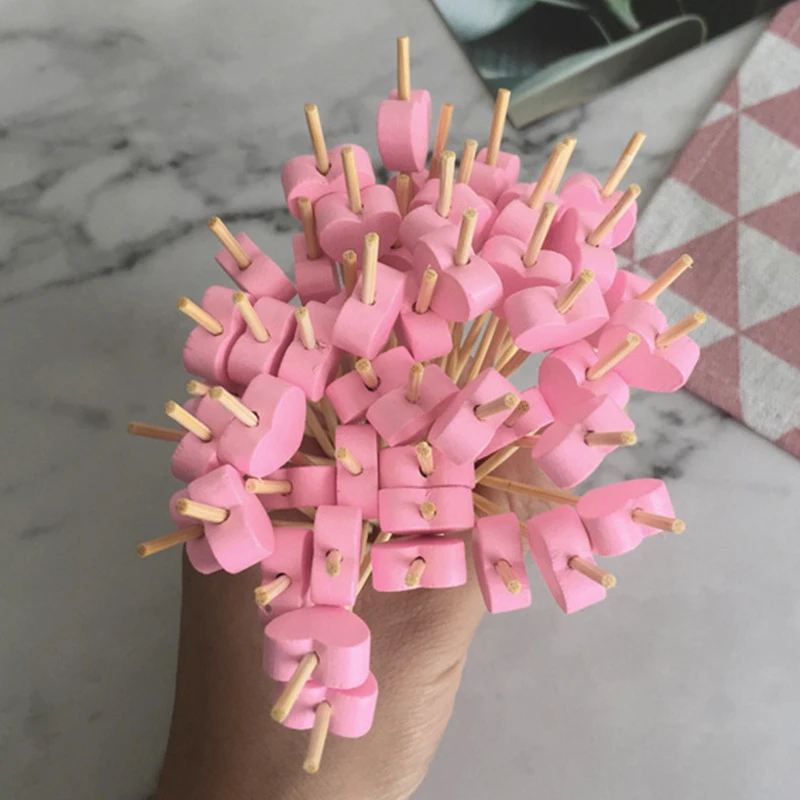 100 pezzi d\'amore bastoncini di frutta in bambรน insalata di frutta Snack forchette spiedini da Cocktail decorazioni per matrimoni e feste di