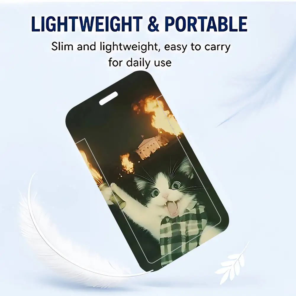 Funny Cute Cat Clear ID Card Holder Lanyard Neck Strap Badge Case Door Credit Card Protector Daily Gift