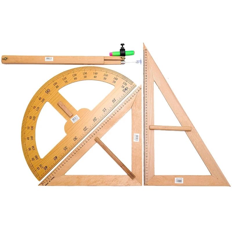 Large Teaching Aids Solid Wood Teacher\' Triangle Board Ruler Protractor Blackboard Multi-Purpose Compass 50cm Triangle Ruler Set