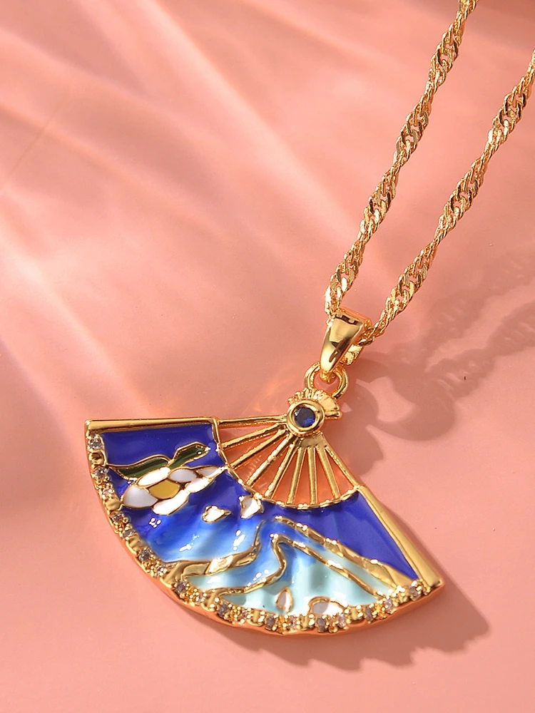 

Game Anime Genshin Impact Kamisato Ayaka Cosplay Folding Fan Necklace Inazuma Ornament Gifts