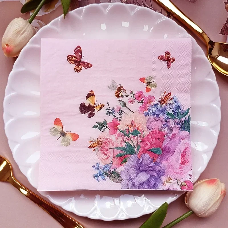 Party Ambience Decorative Paper Napkins Floral Printed Square Paper Placemats Butterfly Bone Bartlett Paper 2-Ply 10/20pcs/Pac