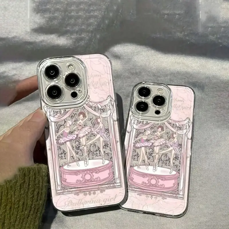 حافظة هاتف محمول شفافة لهاتف آيفون 16 برو 14 13 12 16 11 15 برو ماكس آيفون 15 16 Plus كارتون فتاة الباليه طباعة غلاف ناعم #3