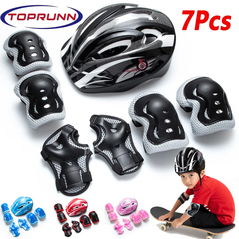 7 in 1 Kids Protective Gear Set with Sports Helmet, Knee Elbow Wrist Guards Safety Pads for Boys Girls, Suitable for Cycling