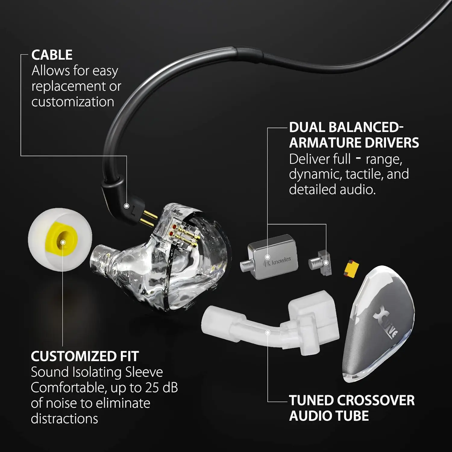 U4T9 Wireless in-Ear Monitor System with Pro Dual BA Drivers IEM Earphone, Sound Isolation 25db, Clear and Articulate Sound