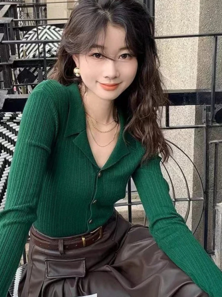 

Корейский вязаный кардиган Slim Fit для женщин: модный свитер-топ с воротником-стойкой, премиум-качество