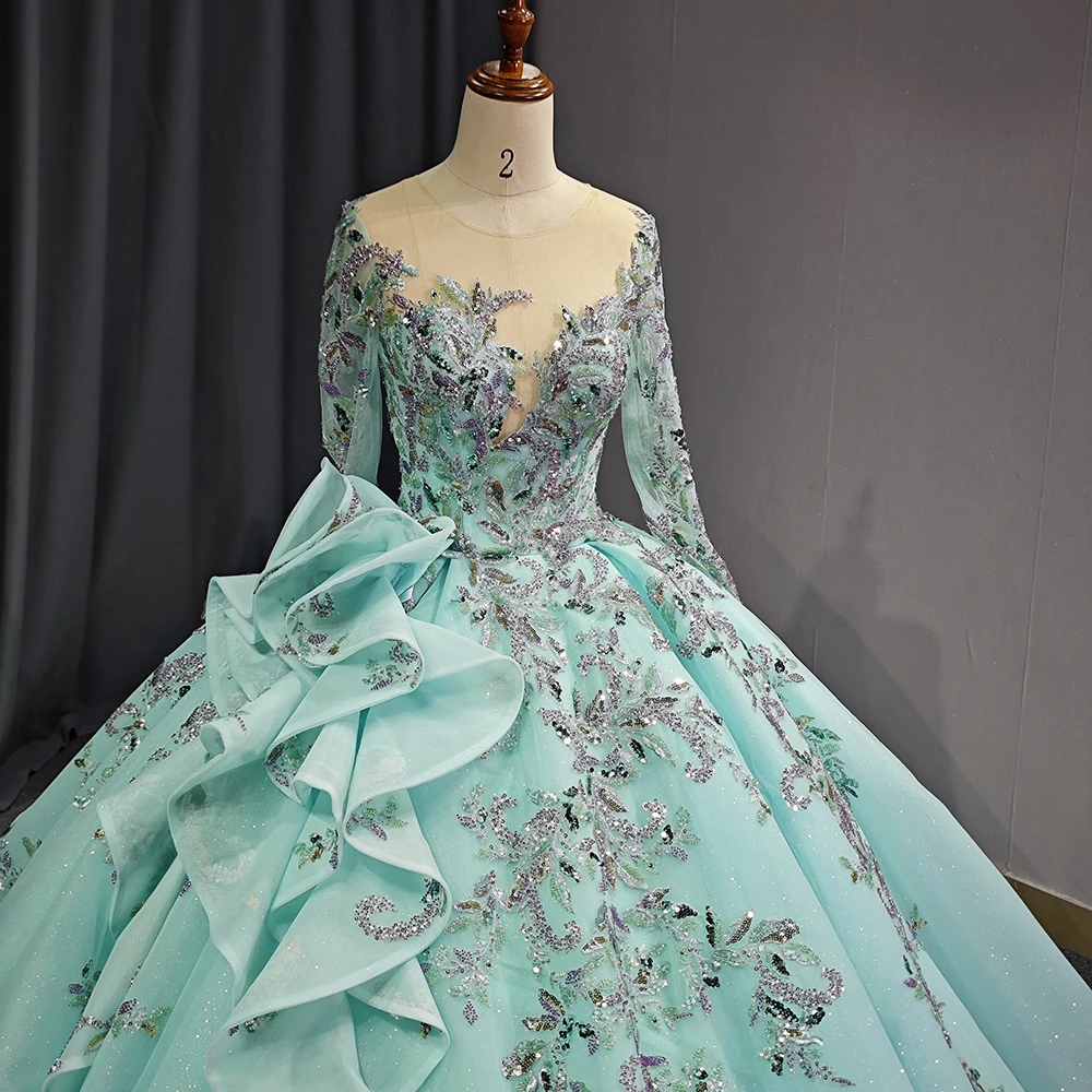 Princess Ball Gown Flower Appliques Prom Dresses Green Quinceanera Dresses 6752