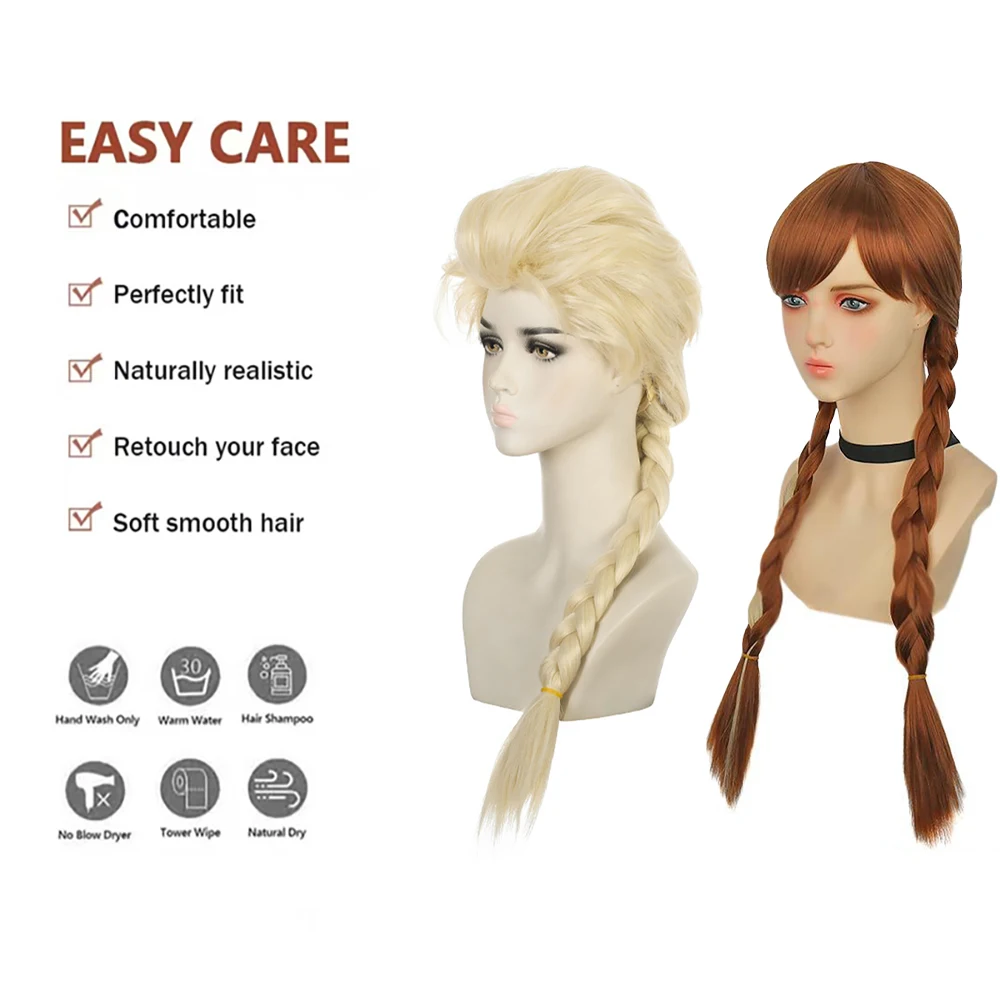 

Elsa Princess Cosplay Wig Pale Platinum Blonde Braid Heat Resistant Synthetic Anime Hair For Adult Women Halloween Costume Party