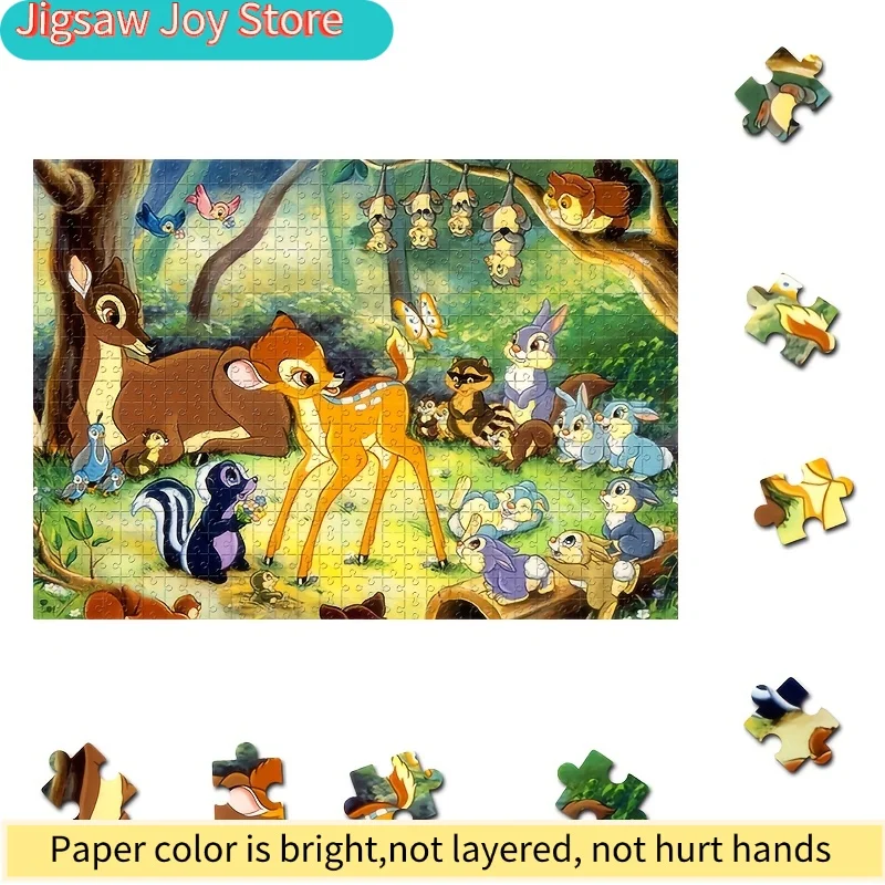 1000 pièces de puzzles en mosaïque faits à la main avec des personnages de dessins animés comme Bambi, des ratons laveurs, des fleurs, des papillons et des motifs forestiers