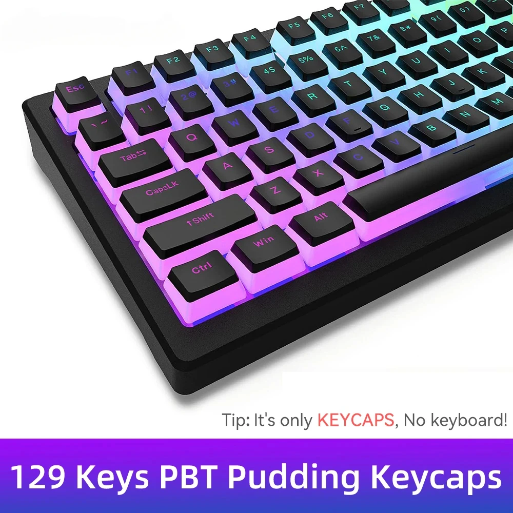 Pudding PBT Keycaps 129 Keys Double Shot Translucent for 60% 80% 100% Layout OEM Profile for RGB Mechanical Gaming Keyboard