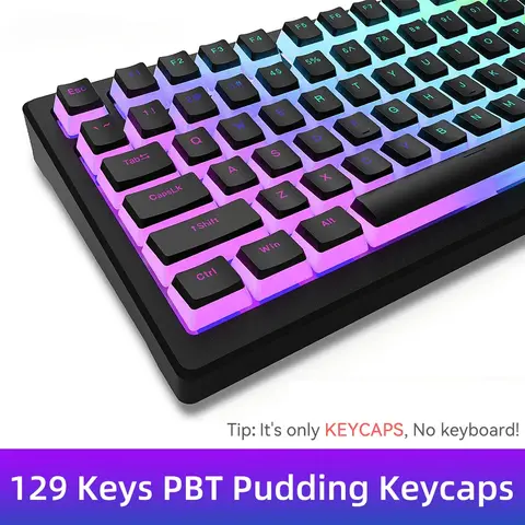 New Pudding PBT Keycaps 129 Keys Double Shot Translucent for 60% 80% 100% Layout OEM Profile for RGB Mechanical Gaming Keyboard