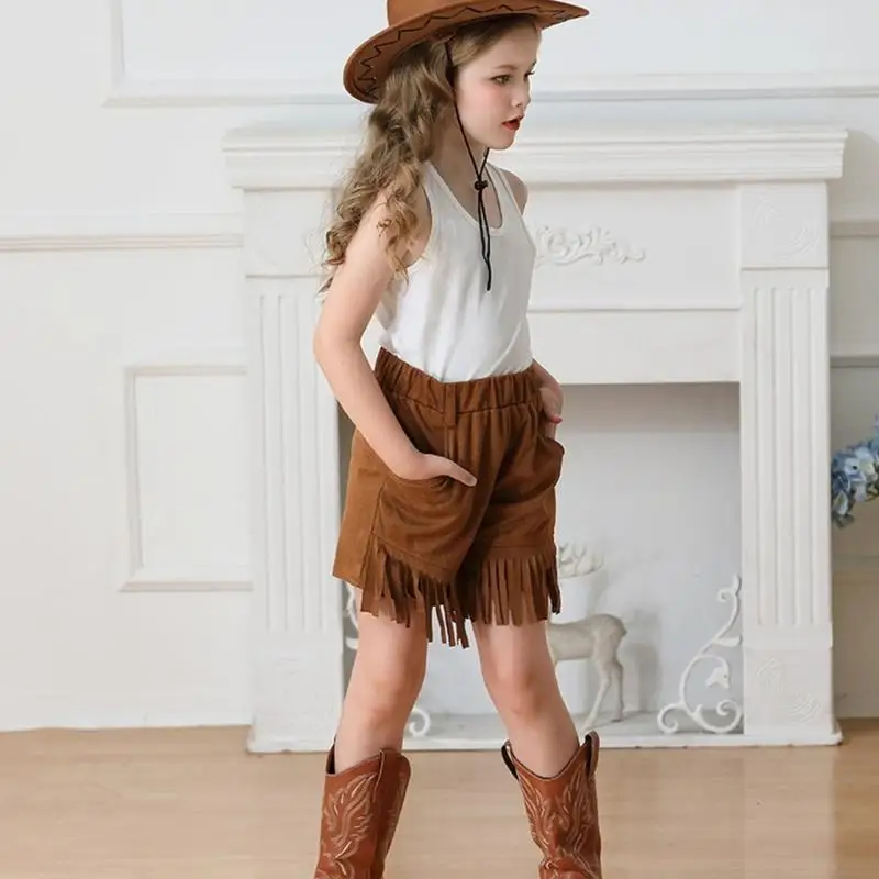 Y5JD Western Cowgirl Fringe 반바지 반바지 하이 허리 술 프린지 반바지 60 년대 70 년대 히피 반바지 코스프레 할로윈 파티 의상