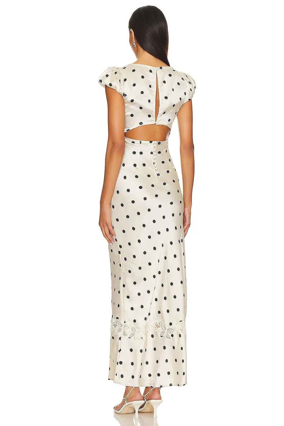 Fashionable Elegant Vintage Lace Patchwork Polka Dot Backless Maxi Dress For Women Luxurious Prom Dinner Party Wedding Guests