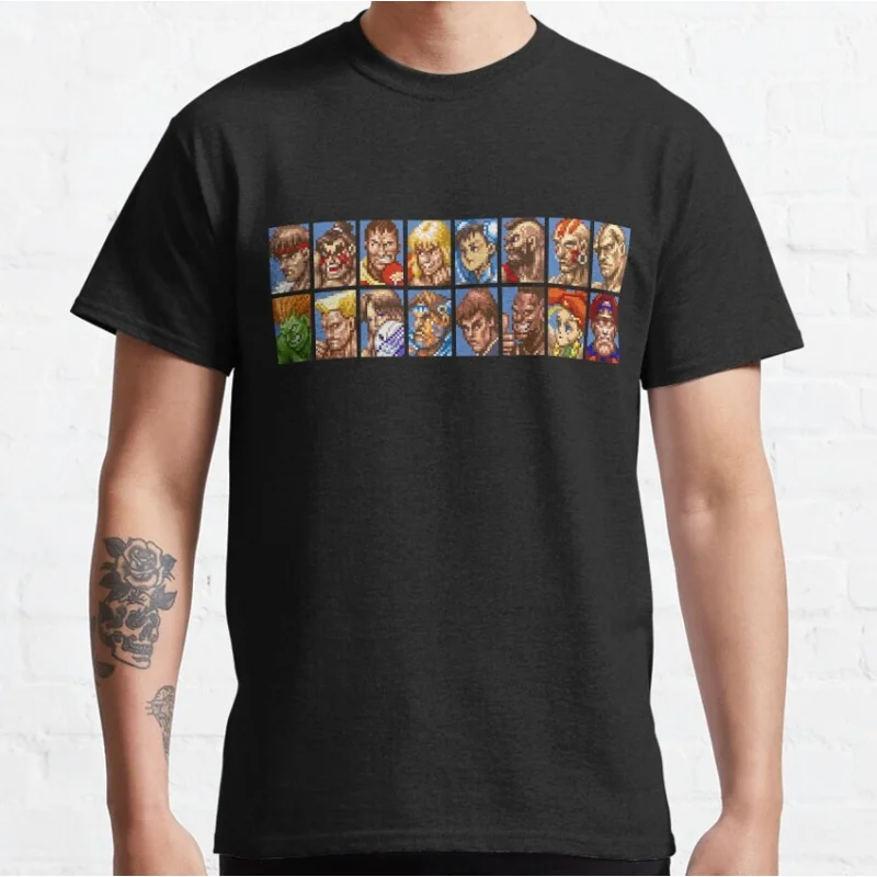 

0624 Super Street Fighter II Retro Combat Gift t shirt Arcade game Graphic Tee 100% cotton printed Y2K Clothes Large size Tops