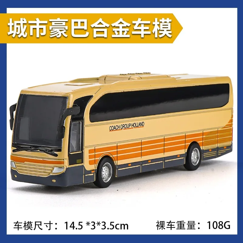 نموذج حافلة عمل فاخرة بطبقة مزدوجة من خليط معدني، حافلة المدينة، حافلة صغيرة، حافلة مكوكية، سيارة لعبة للأطفال، هدية للأولاد #6