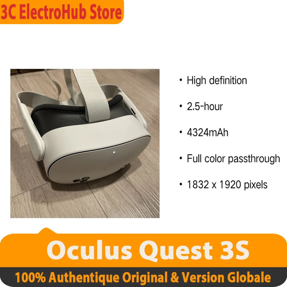 Oculus Quest 3S  Écran haute définition, fonction de vision directe en couleur, options de stockage de 128 Go et 256 Go, batteri