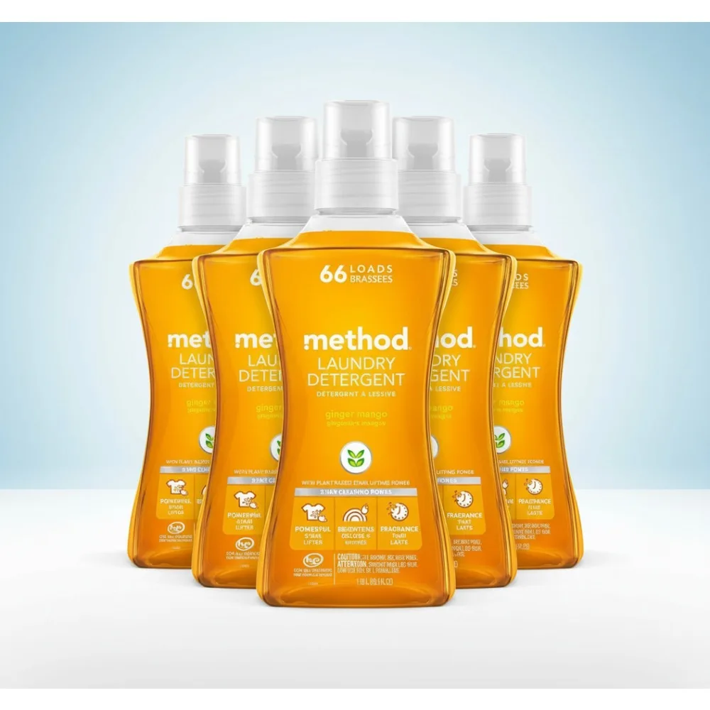 

Concentrated Liquid Laundry Detergent, Ginger Mango Scent, Stain Remover, 4-Pack for Families and Eco-Conscious Users