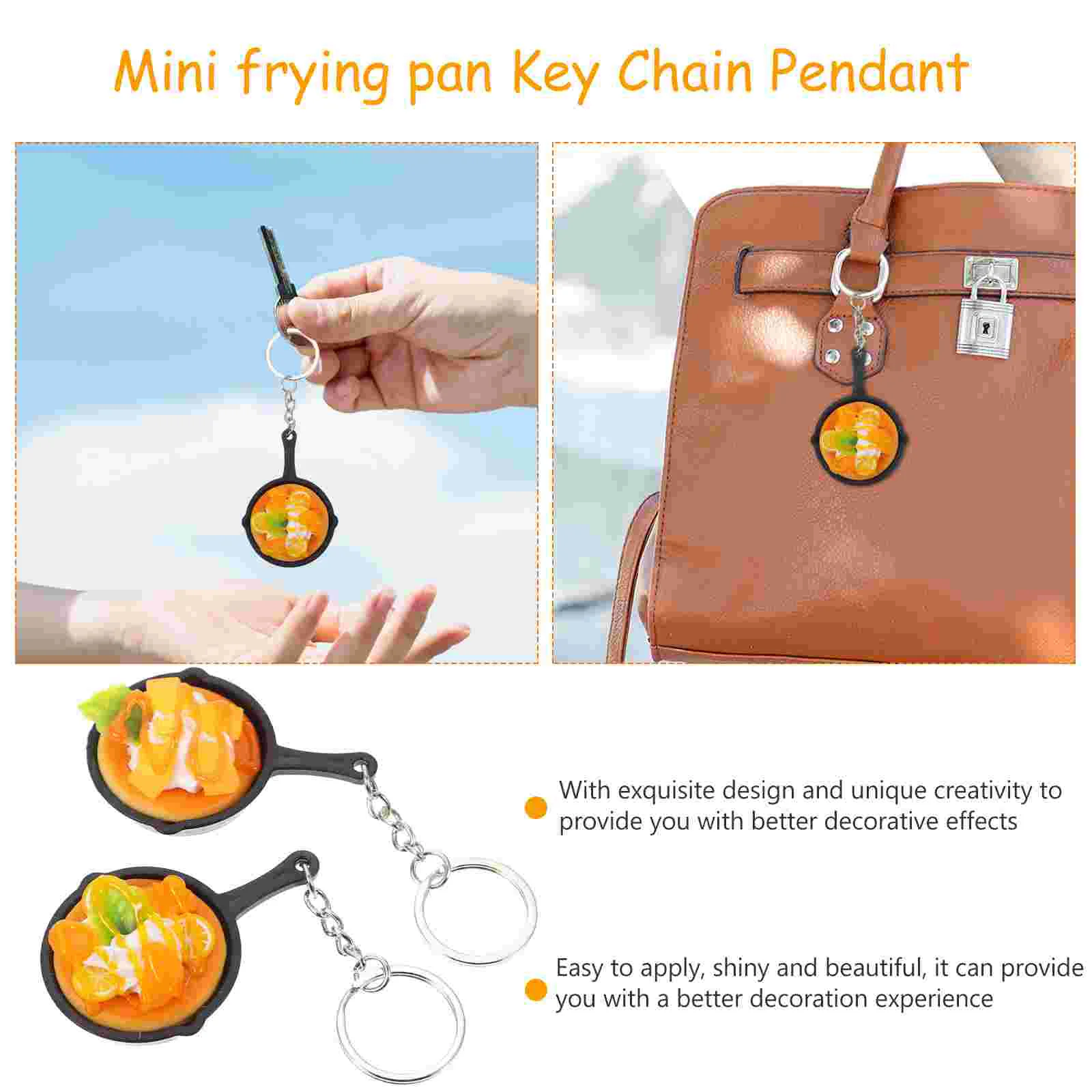 2 Pcs Lanyards Mini Frying Pan Ornament Models Novel Keychains Handbag Fidget Pvc Car Toy