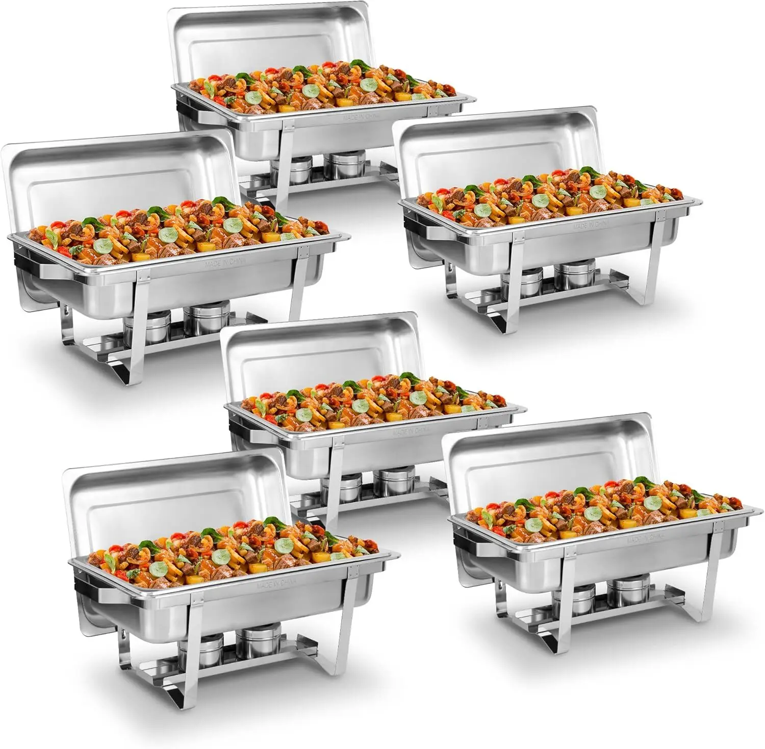 

8 Qt Stainless Steel Chafing Dish Buffet Set with Stand Cover Fuel Holder and Pan 6 Piece Commercial Grade Chafer Warmer for