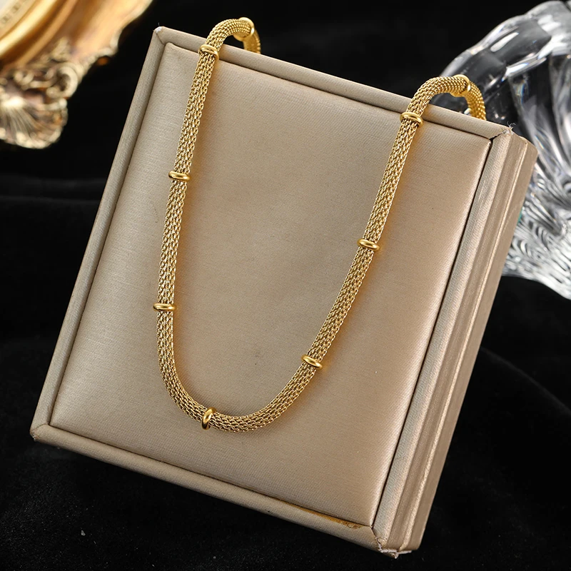 EILIECK 316L Edelstahl Vintage Goldfarben Halskette für Frauen Hochwertige Wasserdichte Gliederkette Modisches Partygeschenk für Mädchen – Detail 14