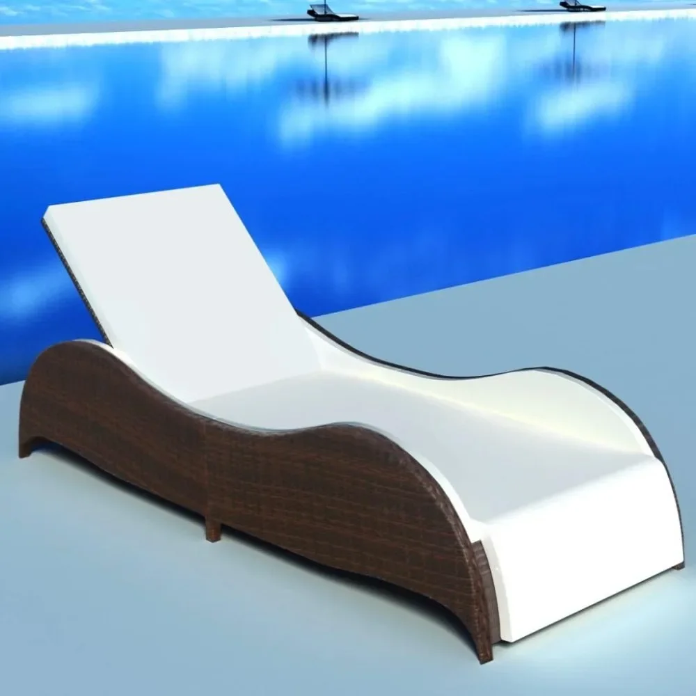 Sun Lounger with Cream White Cushion, Brown Poly Rattan- Weather-Resistant, Adjustable Outdoor Lounger for Patio & Garden