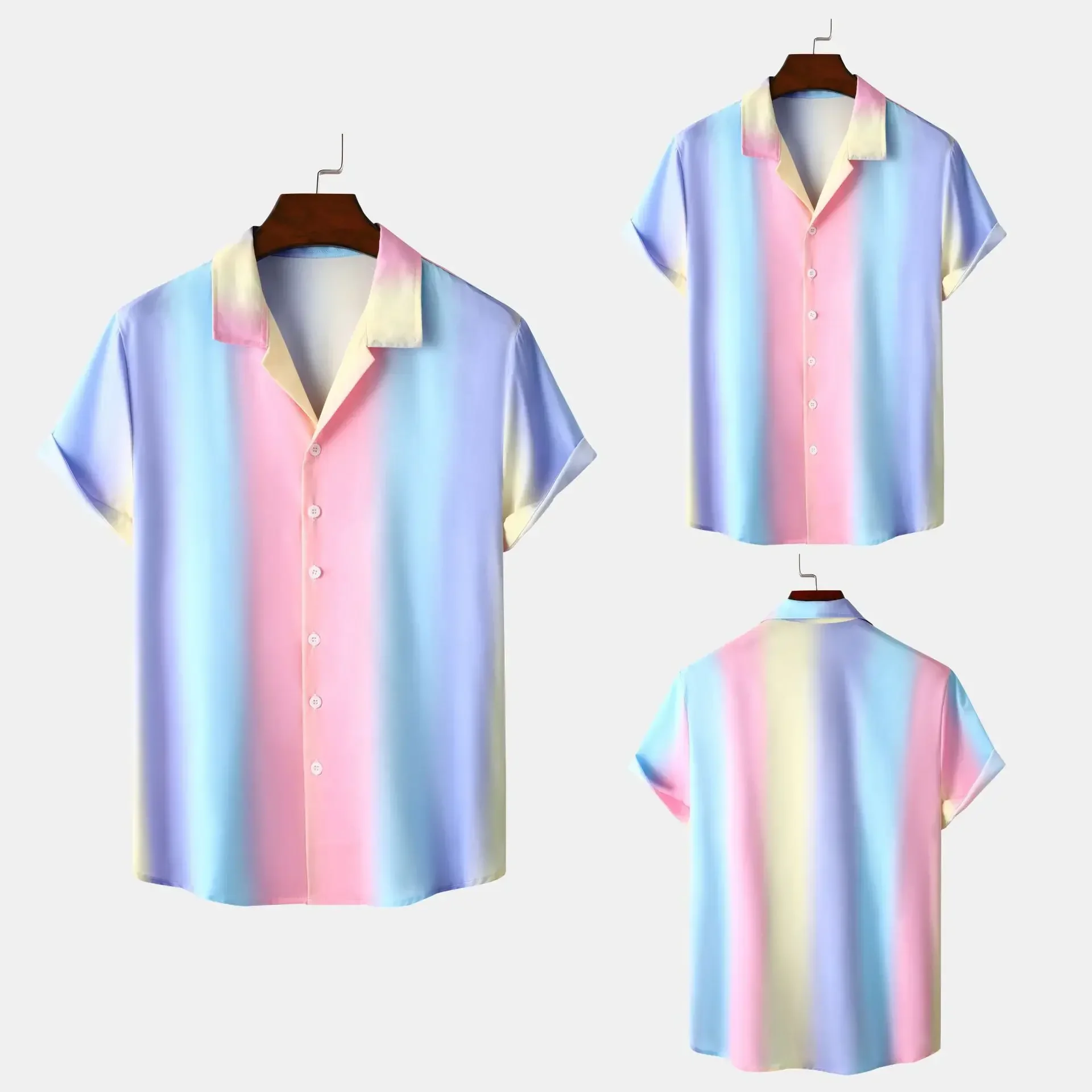 

Spring and autumn new men's beach shirt Hawaiian casual gradient strip comfortable and fashionable men's short-sleeved shirt