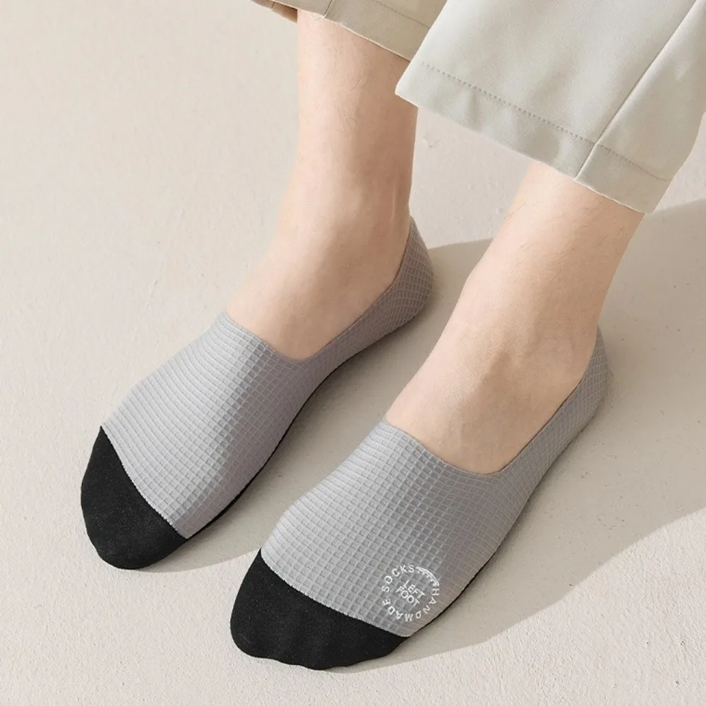 

3Pairs Comfortable Thin Men's Invisible Socks Breathable Sweat-absorbing Boat Sock Waffle Pattern Non-slip Mesh Sock Summer