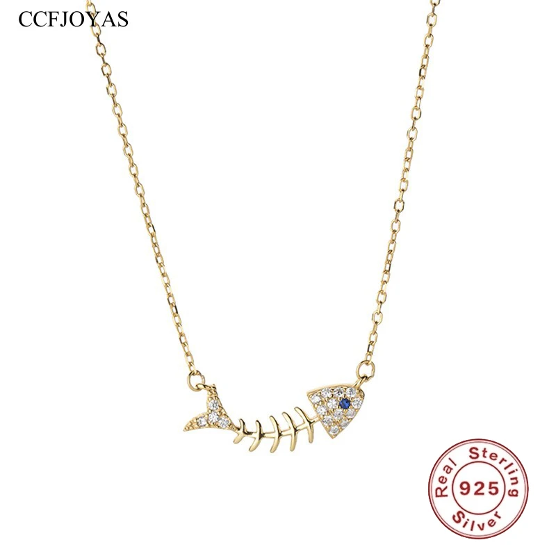 

CCFJOYAS 925 Sterling Silver Fishbone Necklace for Women Korean style Exquisite Cute Personality Creative Clavicle Chain Jewelry