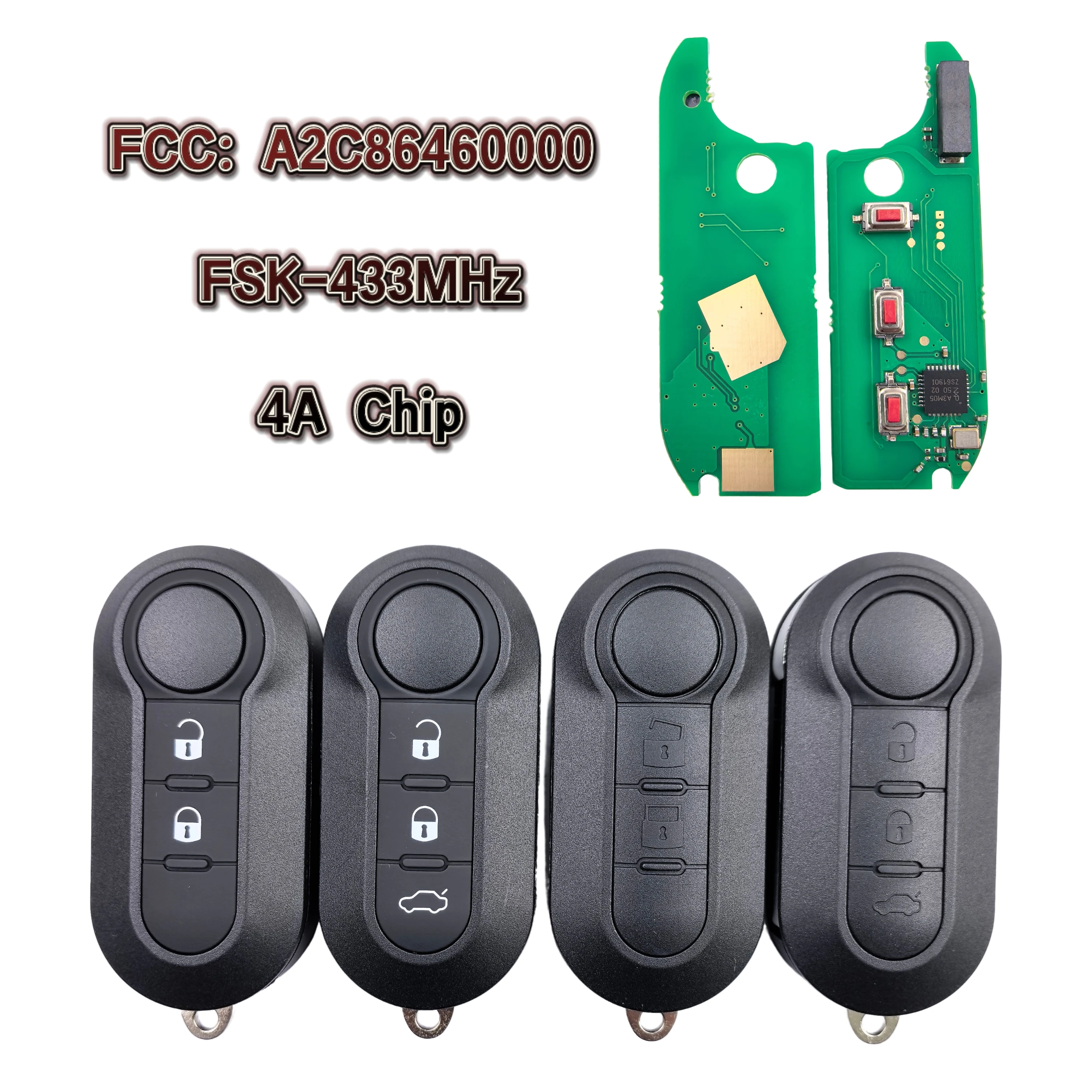 2/3Button 4A Chip 433.92 FSK FCCID:A2C86460000 Flip Car Remote Key Or PCB Board For Fiat Mobi Strada Uno Fiorino E Mais Car Key