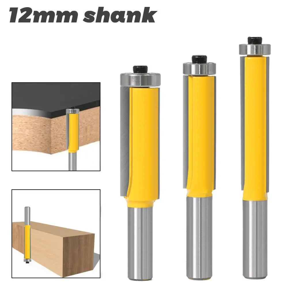 

1PC 12MM Shank Milling Cutter Wood Carving 50 64mm Flush Trim Router Bit with Bearing Wood Template Pattern Bit Tungsten Carbide