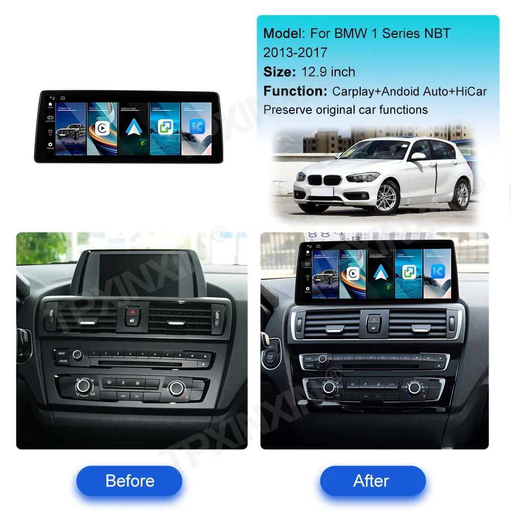 Обновление 12,9-дюймового автомобильного радиоприемника Linux для BMW 1 серии NBT 2013-2017, мультимедийный плеер, GPS-навигация, Android Auto CarPlay, головное устройство