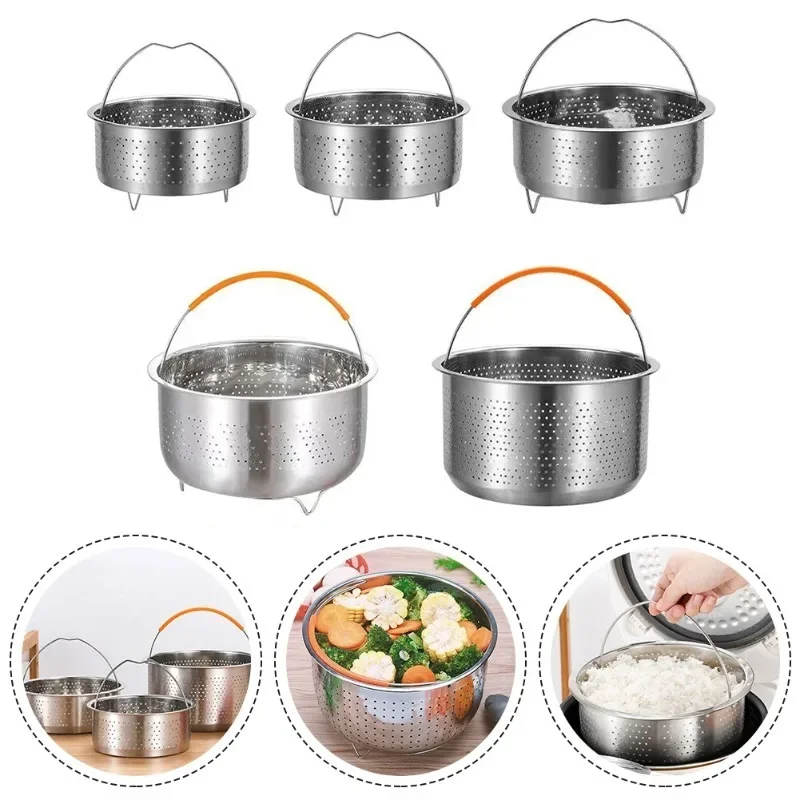 

2-8L Stainless Steel Steamer Basket Instant Pot Accessories Instant Cooker with Silicone Covered Handle Draining Steam Basket