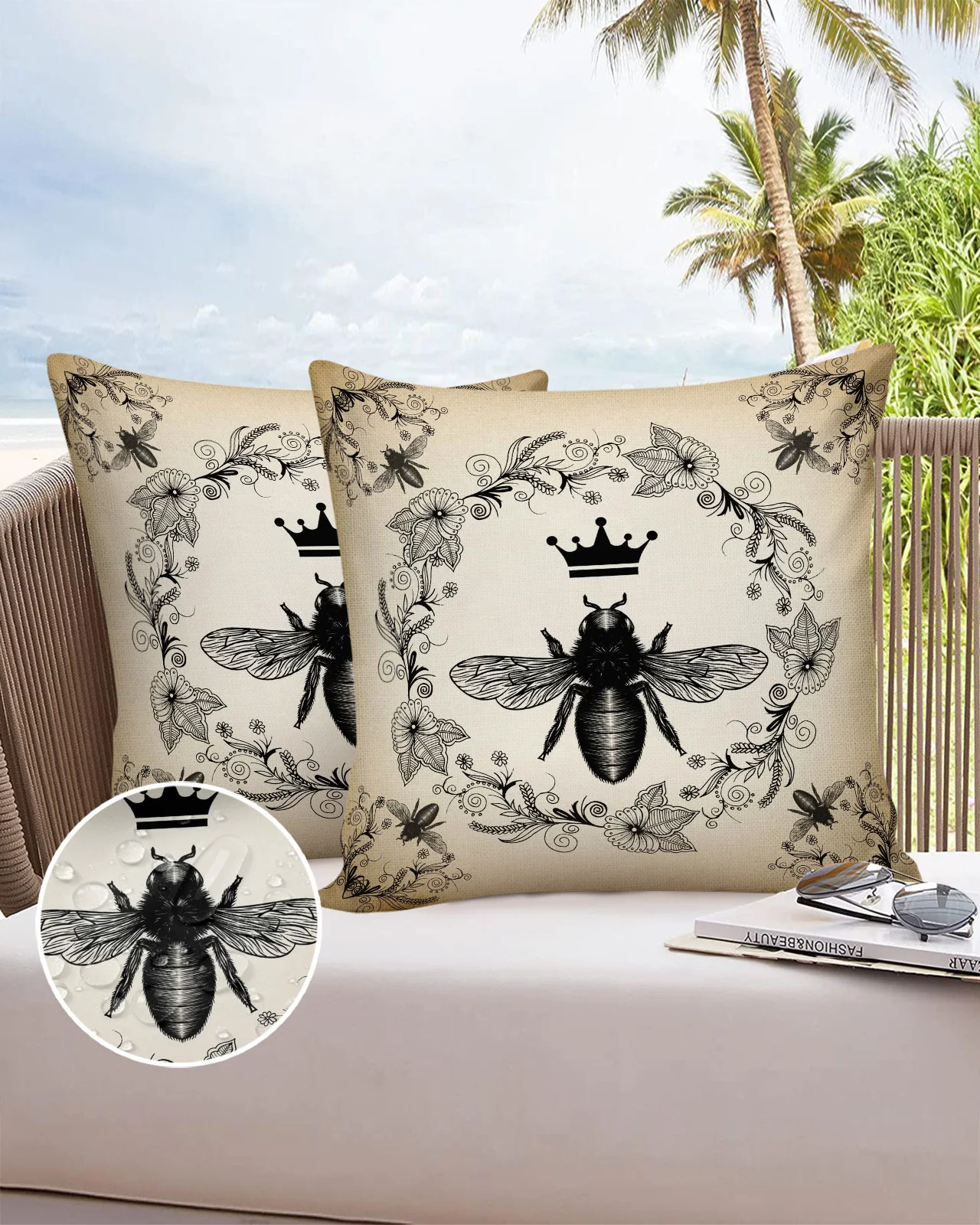 2PC Pillowcase Retro Flower Bee Crown Wreath Sofa Cushion Cover Bed Pillow Cover Home Decorative Waterproof Pillow Cases